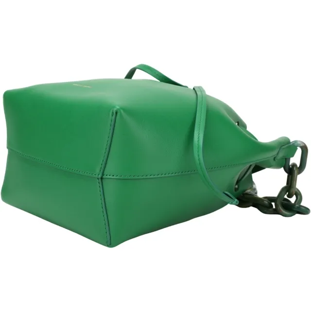 【MANSUR GAVRIEL】Twist 樹脂鏈條小牛皮束口肩背水桶包-羊皮內裡(綠色 單肩包 真皮)