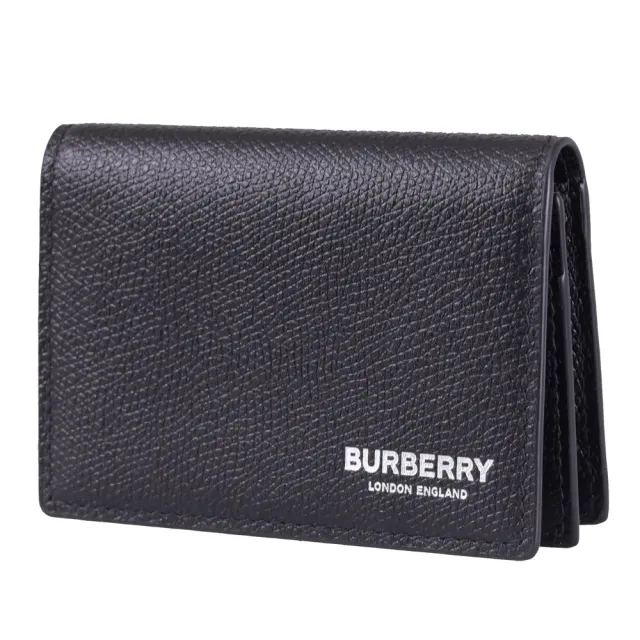 【BURBERRY 巴寶莉】經典燙銀LOGO荔枝牛皮信用卡名片包零錢包(黑)