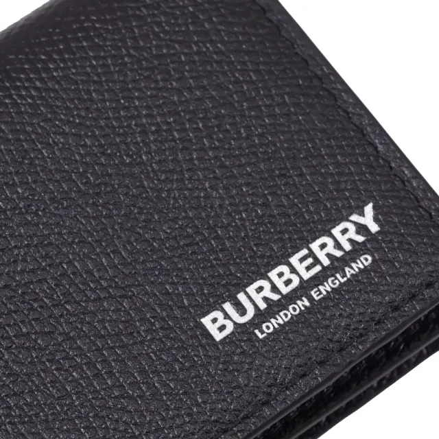 【BURBERRY 巴寶莉】經典燙銀LOGO荔枝牛皮信用卡名片包零錢包(黑)
