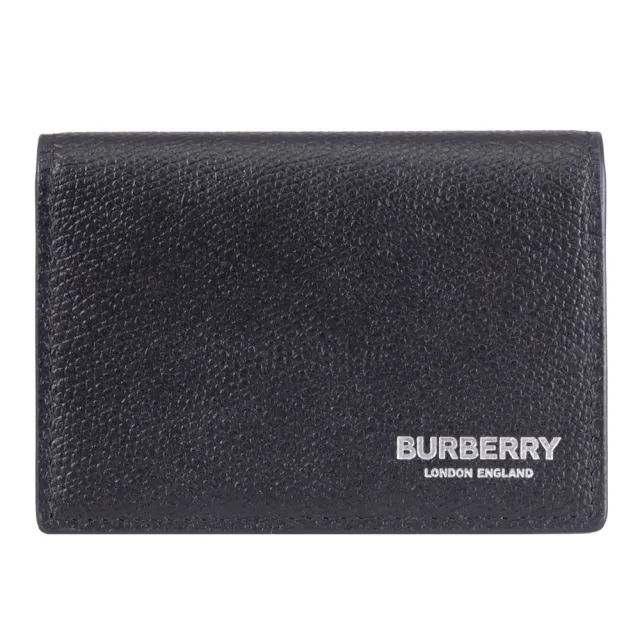 【BURBERRY 巴寶莉】經典燙銀LOGO荔枝牛皮信用卡名片包零錢包(黑)