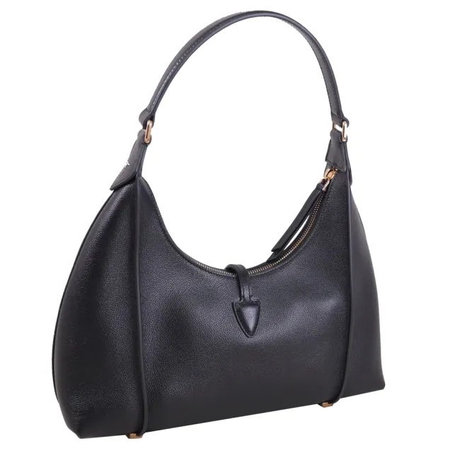 【TOD’S】TODS T Timeless Hobo 金屬T LOGO小牛皮手提包肩背包黑)