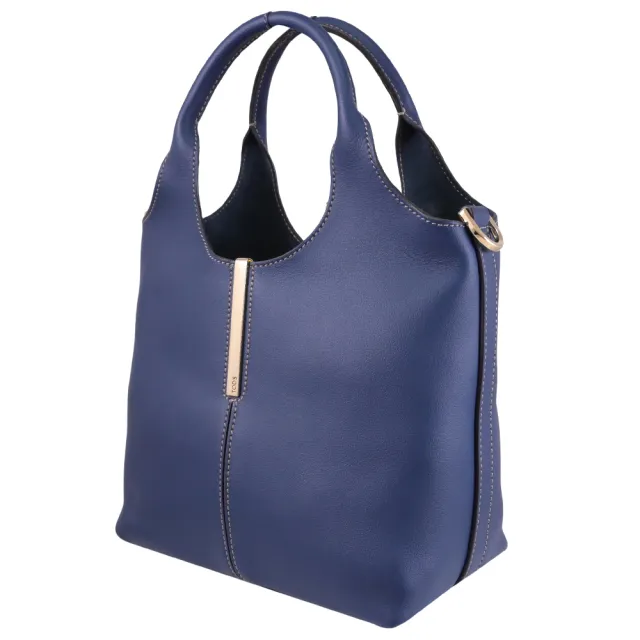 【TOD’S】TODS 簡約LOGO小牛皮購物包托特包兩用包(深藍)