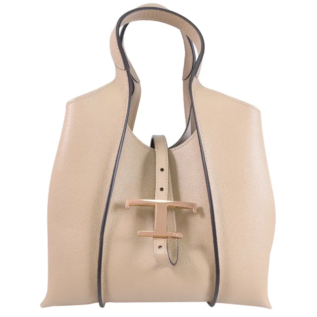 【TOD’S】TODS T Timeless 金屬T LOGO小牛皮附萬用袋托特包兩用包(灰褐)
