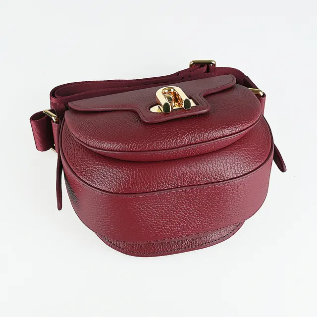 【FURLA 芙拉】FURLA 壓印LOGO LOTUS系列小牛皮拱門鎖扣迷你肩背/斜背包(迷你/紅)