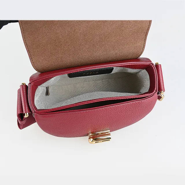 【FURLA 芙拉】FURLA 壓印LOGO LOTUS系列小牛皮拱門鎖扣迷你肩背/斜背包(迷你/紅)