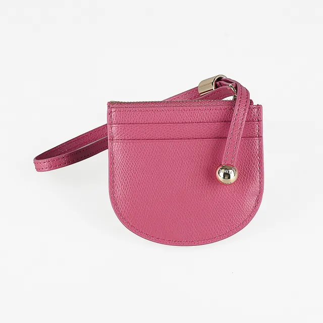 【FURLA 芙拉】FURLA 金字LOGO LAURA系列小牛皮吊帶卡夾零錢包(粉紅)