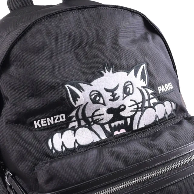 【KENZO】品牌老虎刺繡尼龍雙拉鍊旅用包後背包(黑)