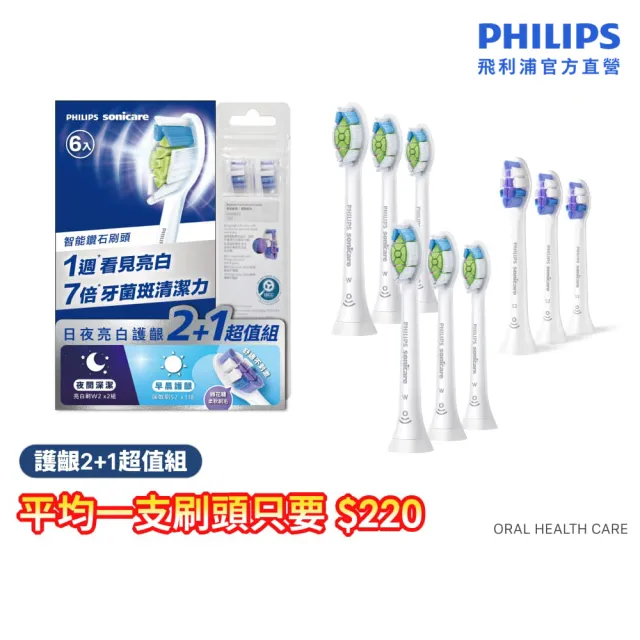 【Philips 飛利浦】Sonicare 日夜亮白護齦2+1刷頭超值組 (7天亮白/兩色任選/原廠正品/官方直營)