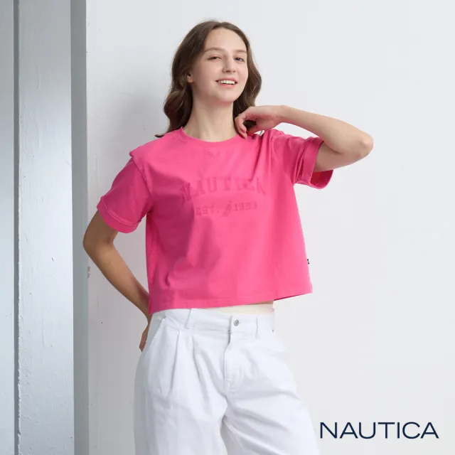 【NAUTICA】官方旗艦 女裝 經典字母印花短袖T恤(桃紅色)