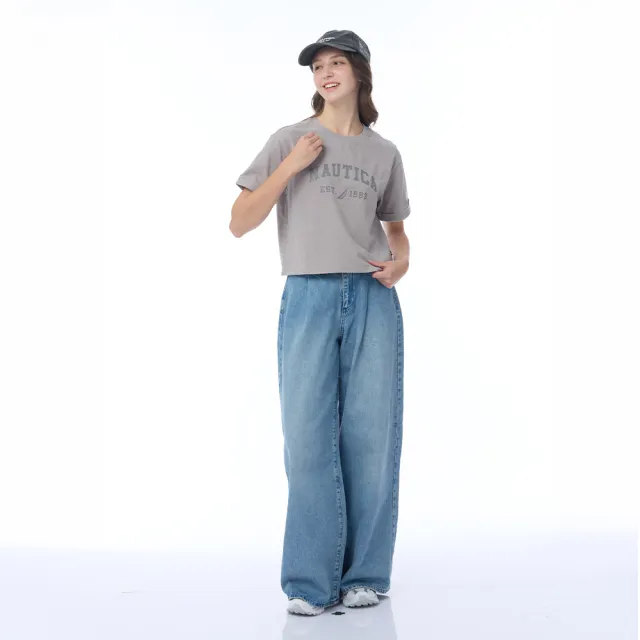 【NAUTICA】官方旗艦 女裝 經典字母印花短袖T恤(灰色)