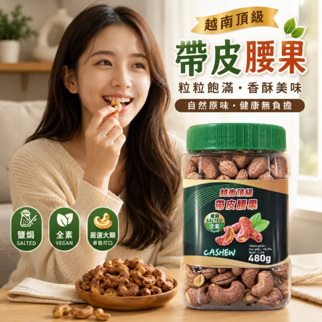 【VIETNAM CASHEW】越南頂級鹽焗帶皮腰果x4入(480g)