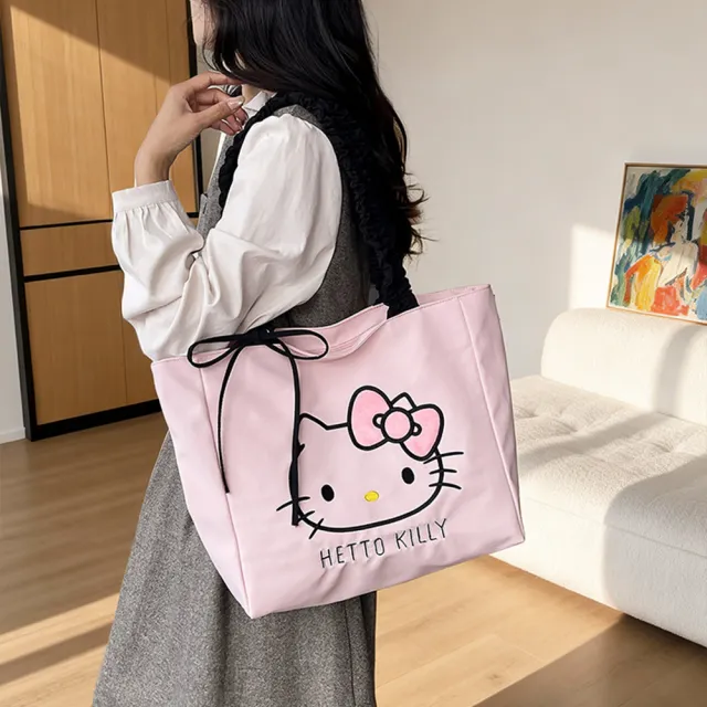 【SANRIO 三麗鷗】雙11 凱蒂貓大容量單肩托特包(Hello Kitty)