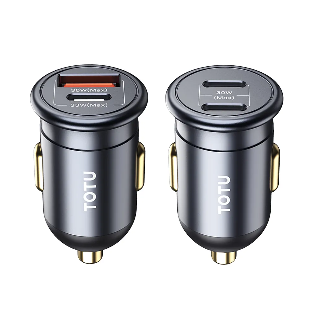 【TOTU】PD30W雙孔車載閃充充電器 PD3.0+QC車用充電器 汽車擴充點煙器/點菸器 USB快充車充(Type-C充電頭)