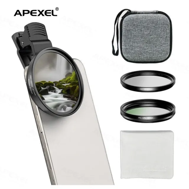 【APEXEL】67mm濾鏡三件組UV+CPL+ND32 可調減光鏡 獨家冷靴手機夾(手機鏡頭 輕巧便攜 堅固耐用)
