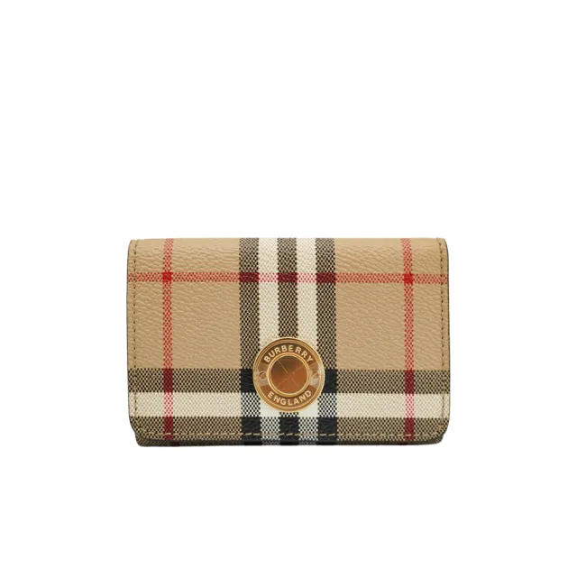 【BURBERRY 巴寶莉】經典格紋三折釦式短夾(8070416-典藏米)