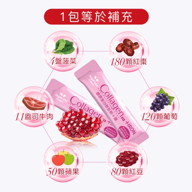 【Angel LaLa 天使娜拉】EX膠原蛋白粉+專利微膠囊鐵x2盒(15包/盒/石榴風味/賴雅妍代言)