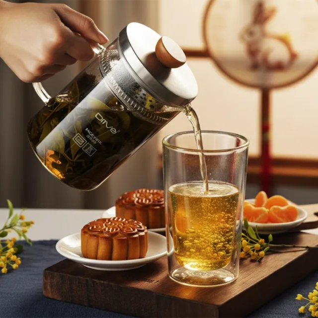【Driver】中秋禮盒-映月拾光泡茶壺組(茶具 茶器 泡茶壺 雙層玻璃杯 冷泡茶 茶壺茶杯組 送禮推薦 禮物)