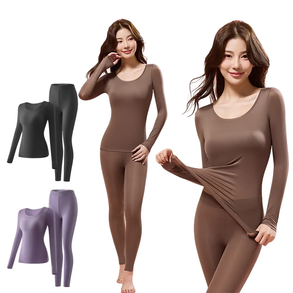 【seeyu】女士圓領發熱內衣褲套組 百搭貼身保暖衣保暖褲套裝(衛生衣/保暖內衣/發熱衣/打底衣/秋衣秋褲)