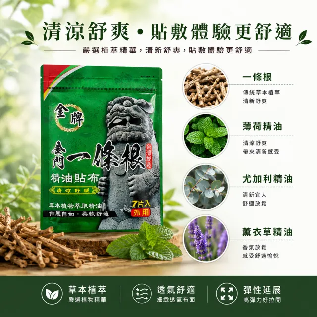 【金牌一條根】金牌金門一條根精油貼布6包共42片-清涼舒緩(正宗金門一條根貼布 涼感 鎮痛放鬆)