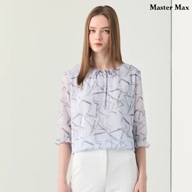 【Master Max】手繪感方塊圖形七分袖雪紡上衣(8617014)