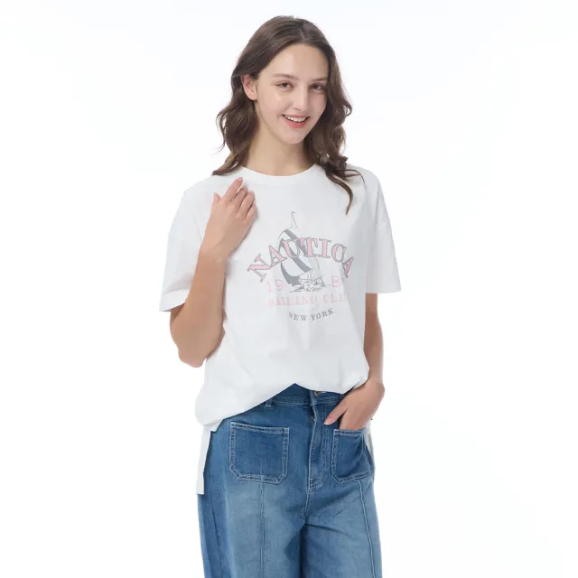 【NAUTICA】官方旗艦 女裝 學院航海風抗UV短袖T恤(白色)