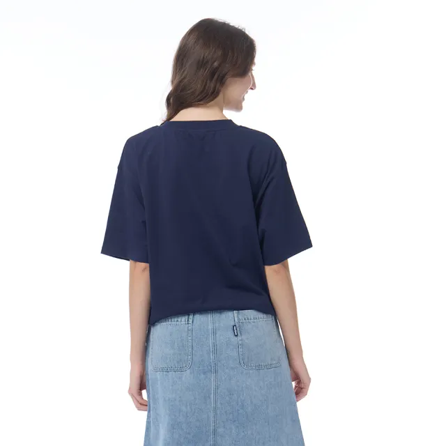 【NAUTICA】官方旗艦 女裝  品牌LOGO刺繡短袖T恤(深藍色)