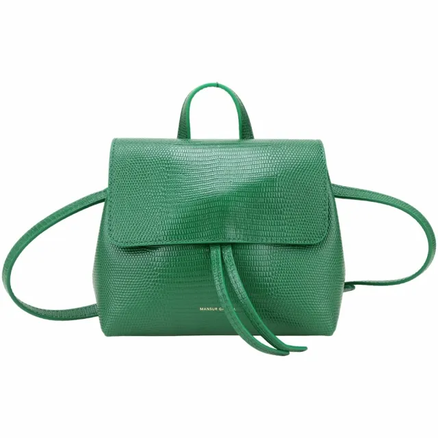 【MANSUR GAVRIEL】Lady 迷你柔軟壓紋山羊皮翻蓋手提/肩背包(綠色 側背包 兩用包)