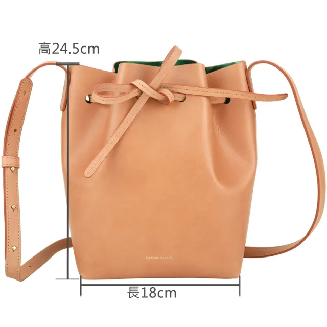 【MANSUR GAVRIEL】Bucket 植鞣小牛皮拼漆皮襯裡束口綁帶斜背水桶包(焦糖褐色 肩背 真皮)