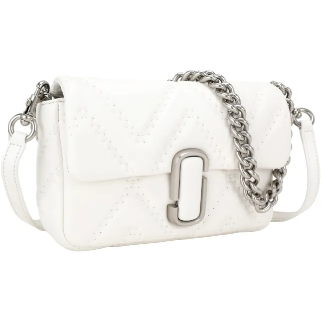 【MARC JACOBS】The J Marc 附雙背帶絎縫羊皮鍊帶肩/斜背包(白色 鍊條包 兩用包 小方包 mj)