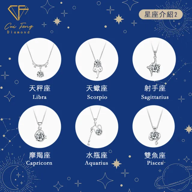 【CF Diamond】MOMO獨家12星座 雙11 1克拉項鍊 (莫桑鑽 射手座 天蠍座 戒指 手鍊 耳環 生日 禮物 鑽石)