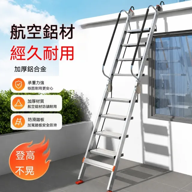 津久 多功能鋁合金伸縮梯（八步梯）家用折疊扶手直梯 閣樓倉庫裝修便攜登高爬梯
