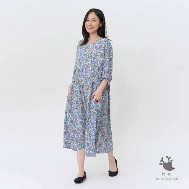 【so that’s me 好我】Fifi 印花口袋五分袖長洋裝(印花藍)
