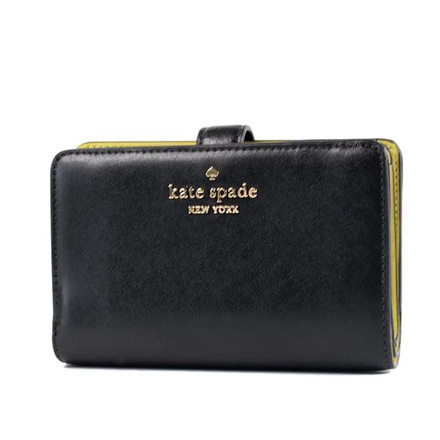 【KATE SPADE】Madison 滑面皮革釦式雙折中夾-黑色
