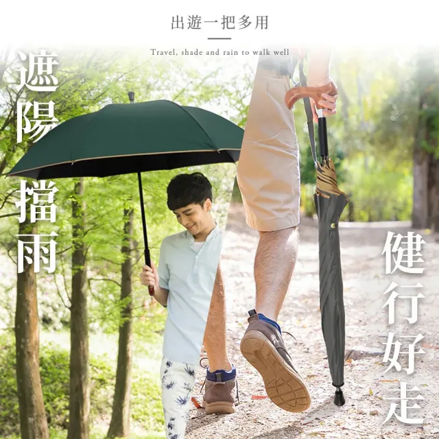 【雨之情】更好走登山健行傘(速 超值買1+1 雨傘 長傘 直傘 雨傘拐杖 拐杖傘 登山傘)