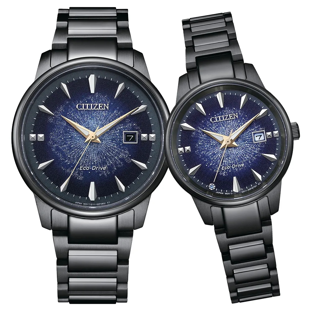 【CITIZEN 星辰】代言人廣告款 光動能銀河宙光限定款對錶-39.2+29.2mm 情人節 送禮(BM7595-89M/EW2595-81M)