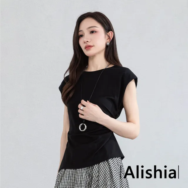 【Alishia】百搭休閒質感收腰圓領飛袖上衣 短袖上衣 T恤 S-XL(白色 / 黑色)