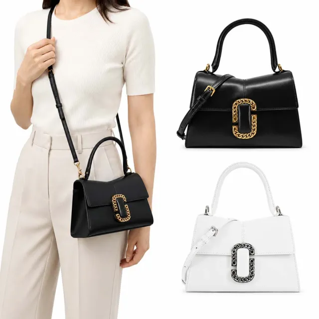 【MARC JACOBS】St Marc 鏈環LOGO牛皮手提/斜背兩用包(二色選)