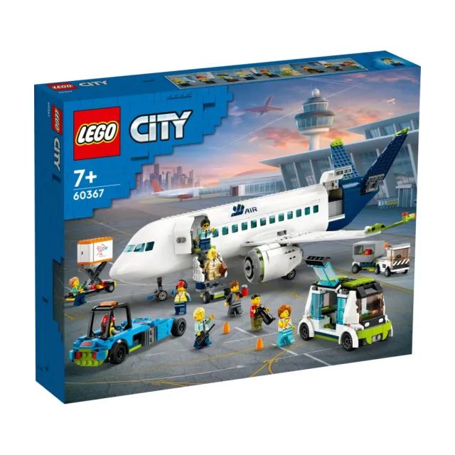 【LEGO 樂高】城市系列 60367 客機(兒童玩具 飛機模型 益智積木 機場角色扮演 互動游戲 STEM 禮物 7歲以上)
