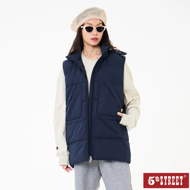 【5th STREET】女裝 羽絨背心 背心外套 長版背心 藍色(550050)