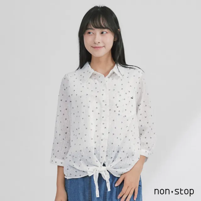 【non-stop】小花點點綁帶七分袖襯衫-2色