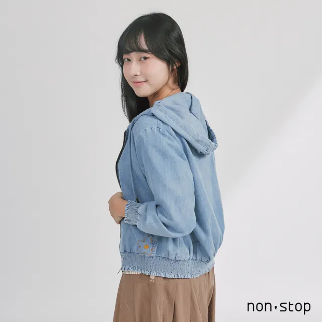 【non-stop】花朵刺繡丹寧連帽外套-2色