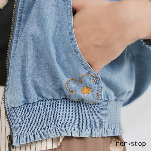 【non-stop】花朵刺繡丹寧連帽外套-2色