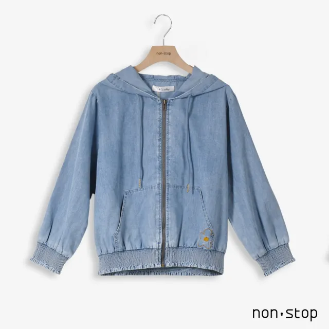 【non-stop】花朵刺繡丹寧連帽外套-2色