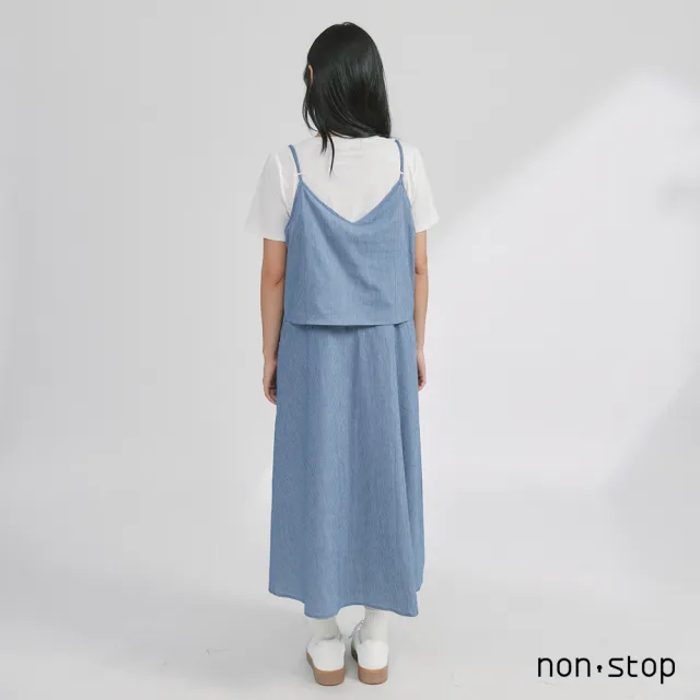 【non-stop】兩件式丹寧綁帶吊帶洋裝-2色
