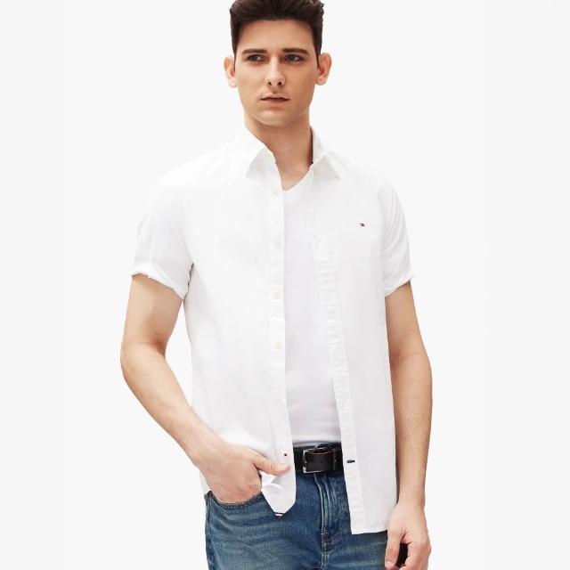【TOMMY HILFIGER】官方旗艦館TH Flex 府綢棉短袖襯衫_裸色