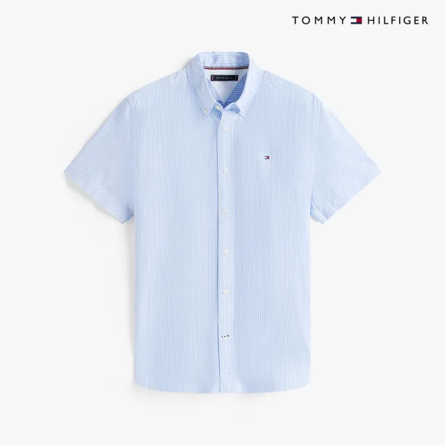 【TOMMY HILFIGER】官方旗艦館條紋彈性牛津襯衫_藍色