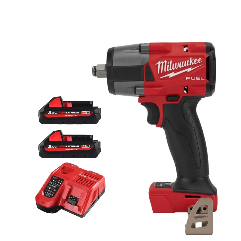 【Milwaukee 美沃奇】18V中扭無刷1/2″衝擊扳手(M18FMTIW2F12主機+3.0鋰電池兩顆+充電器)