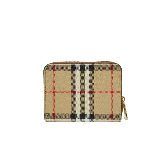 【BURBERRY 巴寶莉】Vintage Check 帆布格紋拉鍊零錢包(8070600-米)