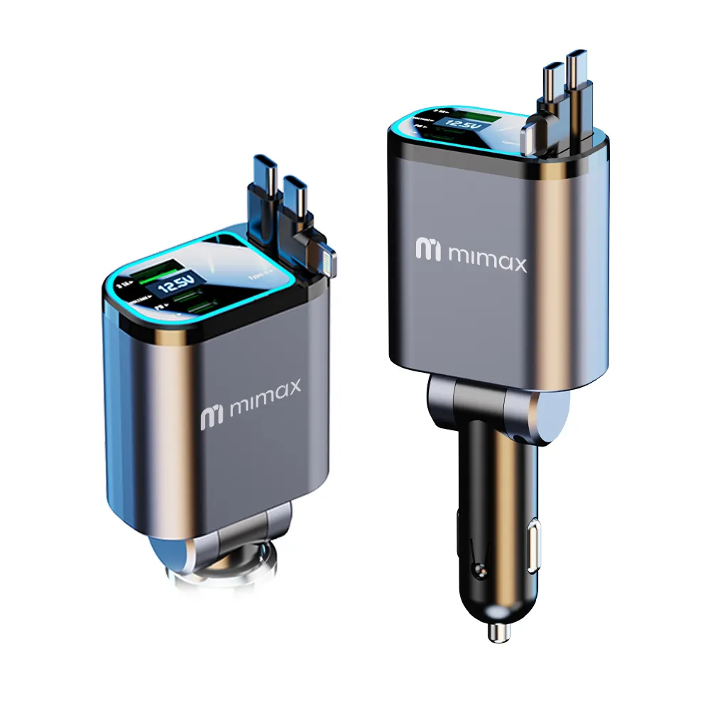 【mimax 米覓】四合一伸縮式充電器 氛圍燈款(車充 車用 汽車充電器 Type-C USB)