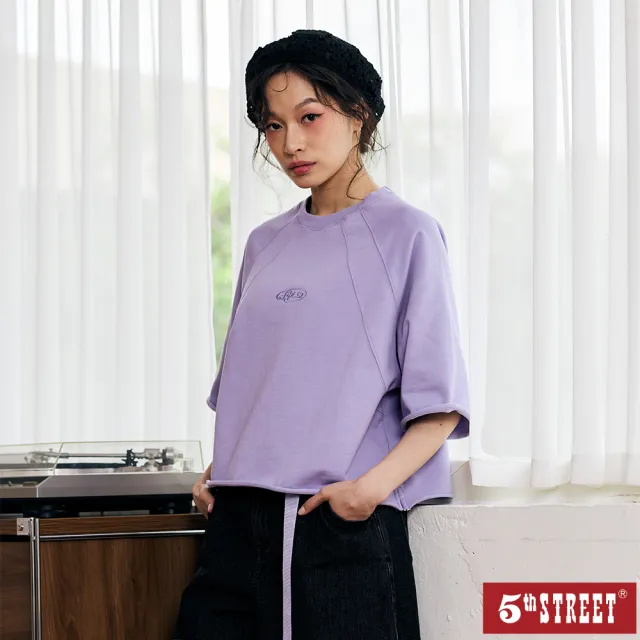 【5th STREET】雙11 女裝 短袖 短t 上衣 t恤 寬版 紫色(571088)